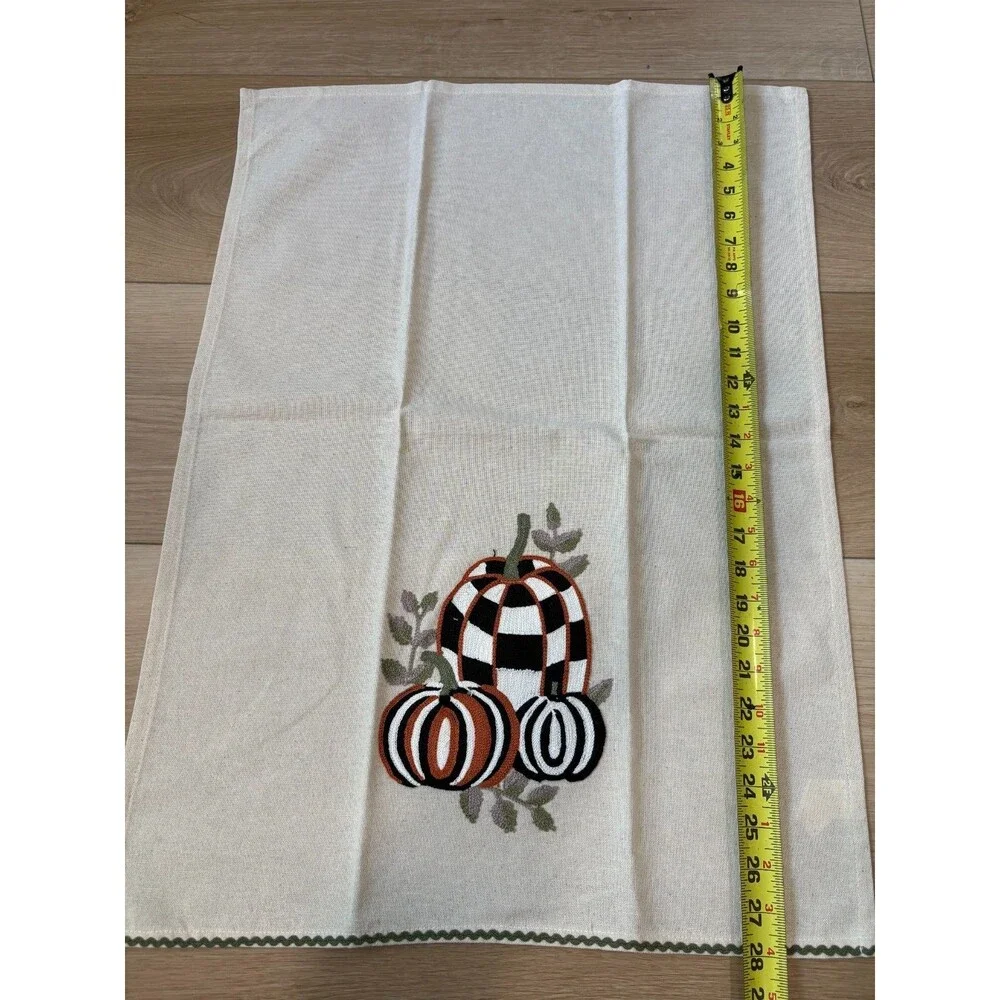 Set of 2 Pumpkin Kitchen Hand Towels Embroidered Fall Halloween Checkerboard